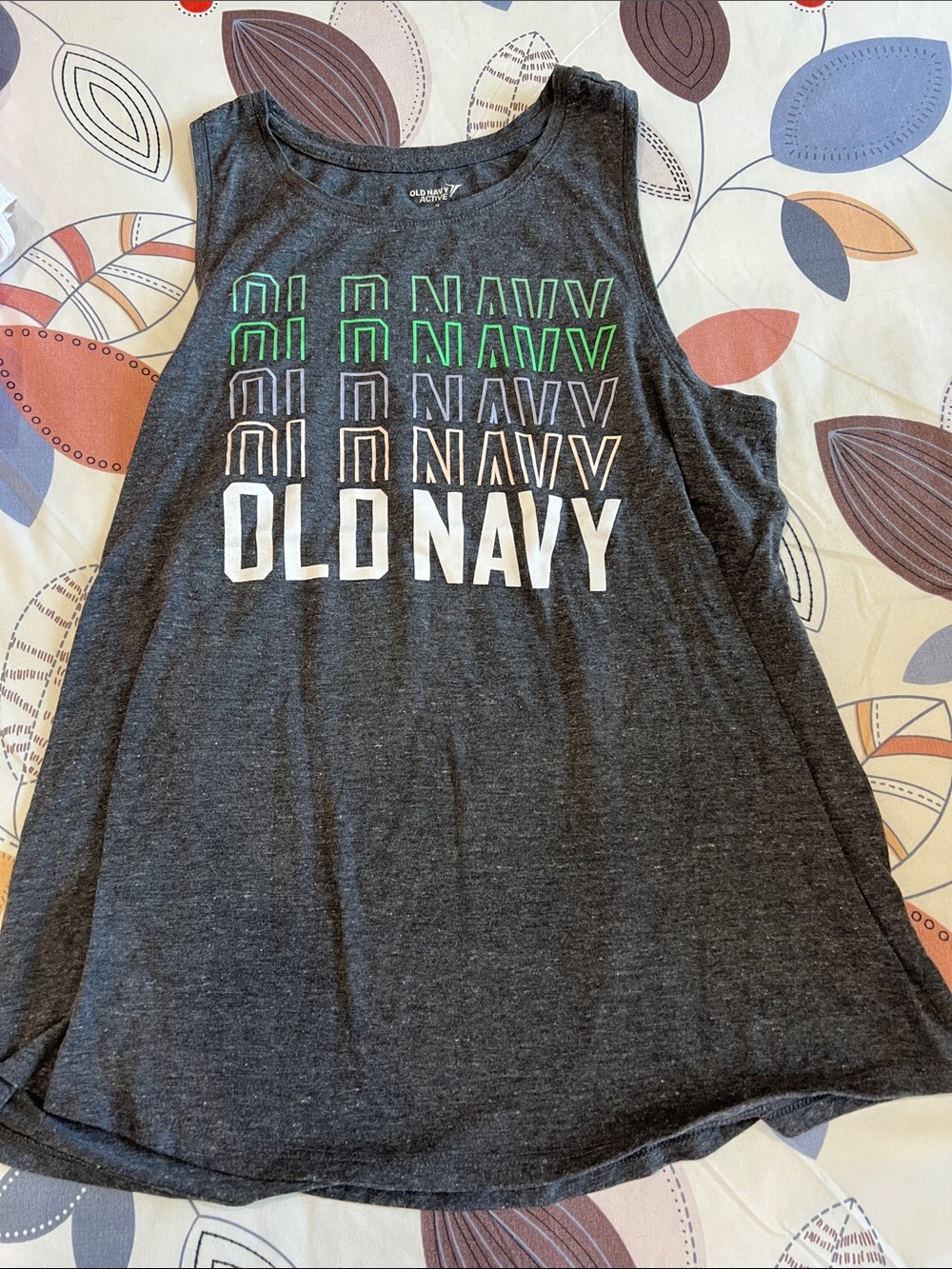 Old Navy Charcoal Tank with White and Green Logo
